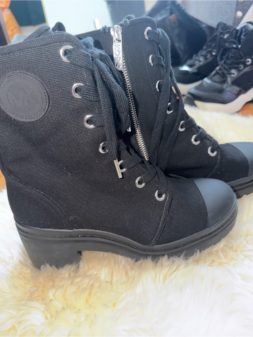 Michael Kors Black Lace-Up Platform Lug Heel Boots - Picture 3 of 8